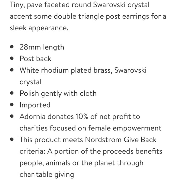 White Rhodium Plated Swarovski Crystal Accented Double Triangle Post Earrings. - Picture 2 of 3